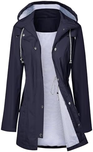 Women's Trench Coats Windbreaker Raincoats Waterproof Women's Zip up